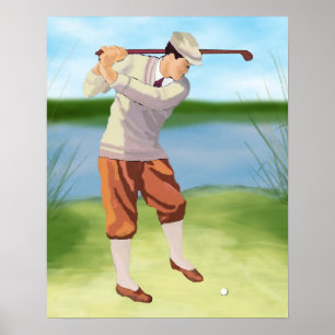 Vintage-Golfer am Flussufer Poster