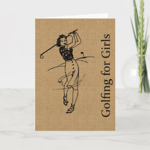 Vintage-Golferin auf falschem Jute-Dekor Karte