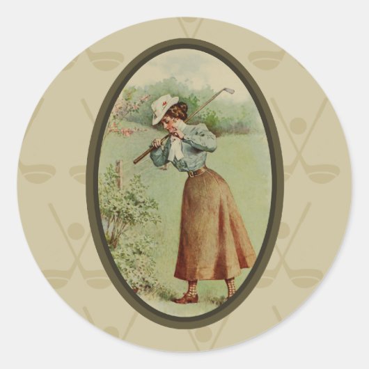 Vintage Golfing Lady Art Runder Aufkleber (Vorderseite)