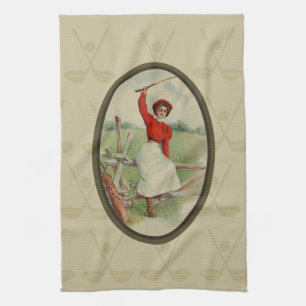 Vintage-Golflady-Kunst (zwei) Geschirrtuch