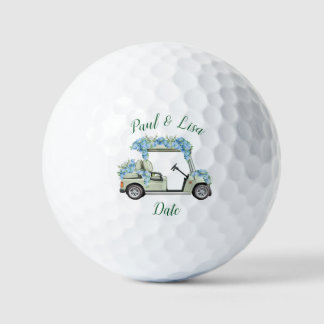 Vintage-Golfwagen Blaue Hortensie Monogramm-Golf Golfball