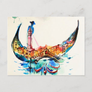 Vintage Gondel Venedig Stadt Reise Liebe Aquarell Postkarte