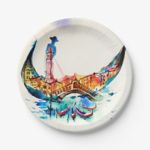 Vintage Gondel Venedig Stadt Reise Liebe Wasserfar Pappteller