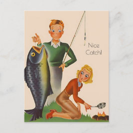 Vintage Gone Fishin Fishing Nice Catlingo Retro Feiertagspostkarte