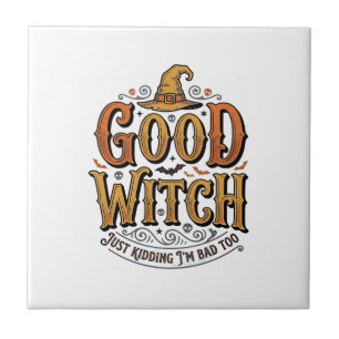 Vintage Good Witch Halloween-Schriftzug Design_1 Fliese