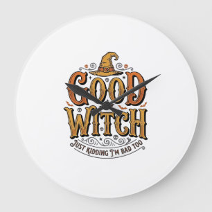 Vintage Good Witch Halloween-Typografie-Design_1 Große Wanduhr