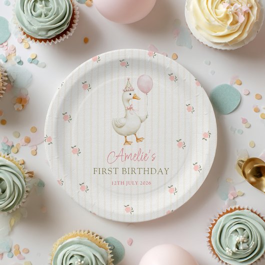 Vintage Goose First Birthday Pappteller