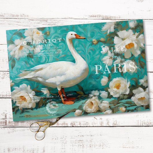 Vintage Goose Rustic Floral Decoupage Seidenpapier