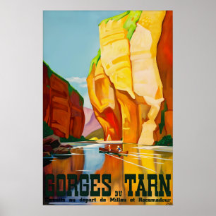 Vintage Gorges du Tarn Frankreich Reiseplakat Kanu Poster
