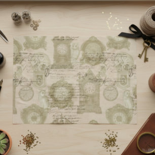 Vintage Goth Decoupage Clock Owl Seidenpapier