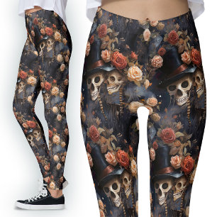 Vintage-Goth-Liebhaber Florale Romantische Skelett Leggings