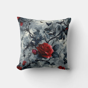 Vintage-Goth-Rosen- und Fledermäuse-Muster Kissen