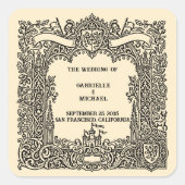 Vintage Gothic Arch Heraldic Crest Wedding  Quadratischer Aufkleber (Vorderseite)