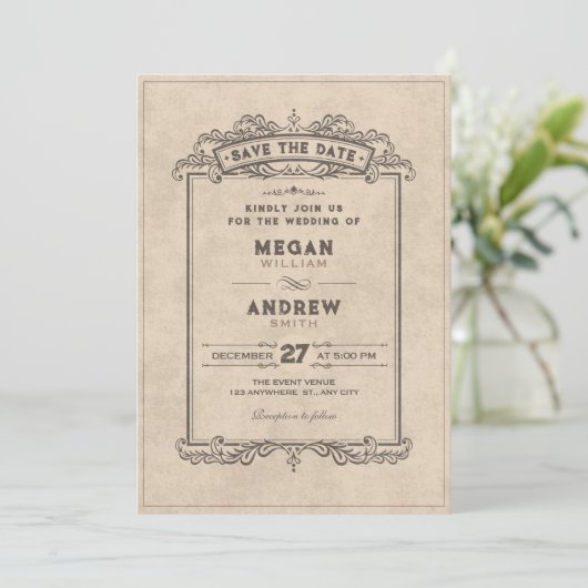 Vintage gothic arch save the date (Stehend Vorderseite)