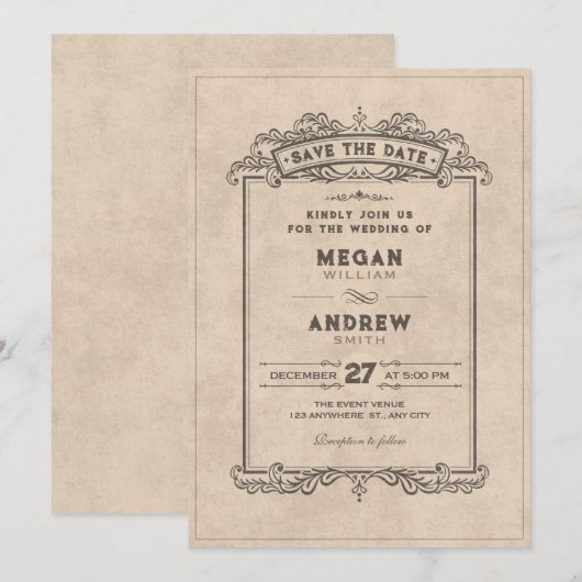 Vintage gothic arch save the date (Vorne/Hinten)
