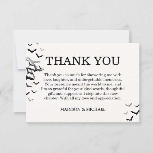 Vintage Gothic Black Bat Wedding Dankeskarte (Vorderseite)