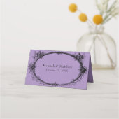 Vintage Gothic Black Toile Bat Purple Wedding Platzkarte (Rückseite)