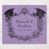 Vintage Gothic Black Toile Purple Bat Wedding Schaumweinetikett (Einzelnes Label)