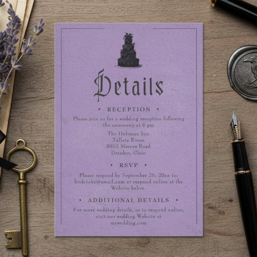 Vintage Gothic Black Toile Purple Wedding Begleitkarte