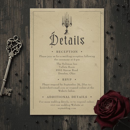 Vintage Gothic Black Toile Tan Wedding Begleitkarte