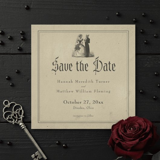 Vintage Gothic Black Toile Tan Wedding Save The Date