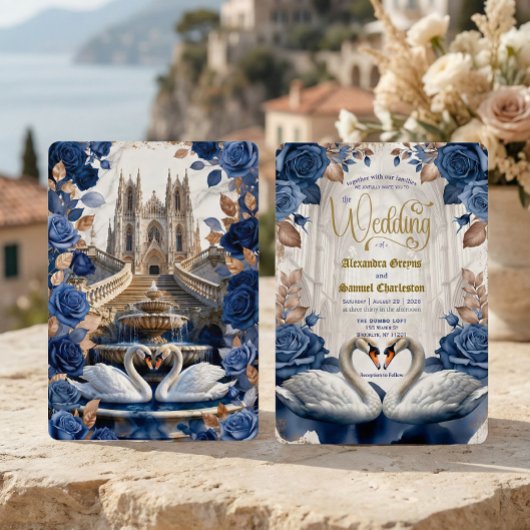 Vintage Gothic Cathedral Fairytale Swan Wedding Einladung