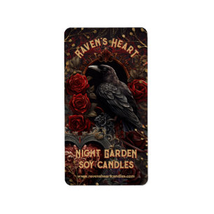 Vintage Gothic Dark Beauty Crow Raven Rote Rosen Adressaufkleber