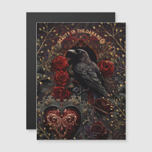 Vintage Gothic Dark Beauty Crow Raven Rote Rosen Magnetkarte