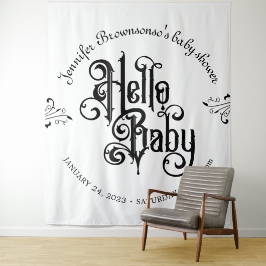 Vintage Gothic Dark Hello Baby Shower Hintergrund Wandteppich (Beispiel)