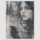Vintage Gothic Girl & Raven Decoupage Seidenpapier (Vorderseite)