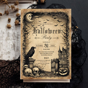 Vintage-Gothic-Halloween-Party-Einladung Rabe Einladung
