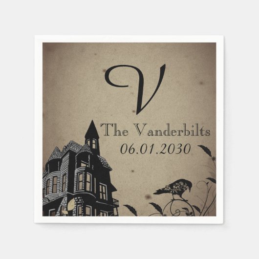 Vintage Gothic House Monogram Wedding Serviette (Vorderseite)