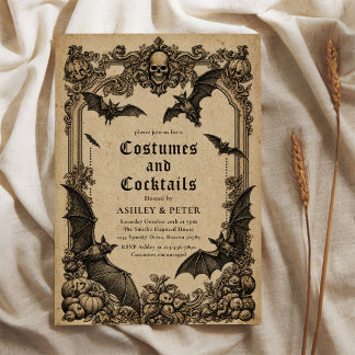 Vintage Gothic Kostüme und Cocktails Halloween Einladung