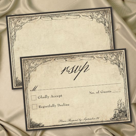Vintage Gothic Medieval Parchment Wedding RSVP Karte