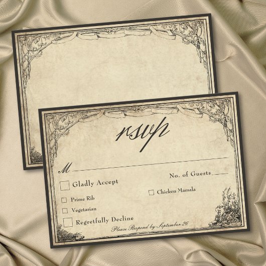 Vintage Gothic Medieval Parchment Wedding RSVP Karte