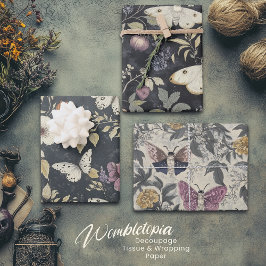 Vintage Gothic Moth & Floral Dark Gray & Lila Geschenkpapier Set