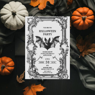 Vintage-Gothic-Rahmen mit Fledermaus und Skeletten Einladung
