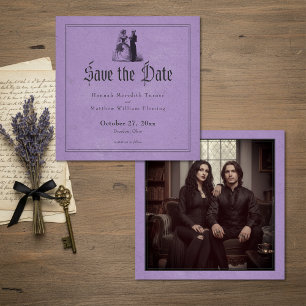Vintage Gothic Schwarz Toile Lila Hochzeit Save The Date