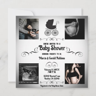 Vintage Gothic Schwarz-Weiß-Baby Shower Einladung