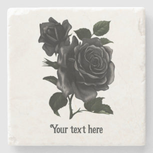 Vintage Gothic Schwarze Rosen Personalisiert Steinuntersetzer