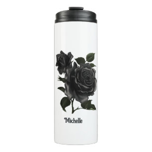 Vintage Gothic Schwarze Rosen Personalisiert Thermosbecher