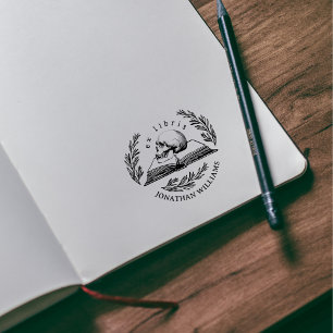 Vintage Gothic Skull-Blätter Ex Libris Library Gummistempel