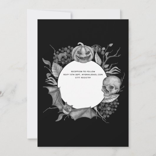 Vintage Gothic Skulls Halloween Goth Einladung (Rückseite)
