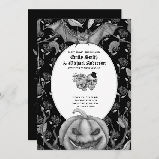Vintage Gothic Skulls Halloween Goth Einladung (Vorne/Hinten)