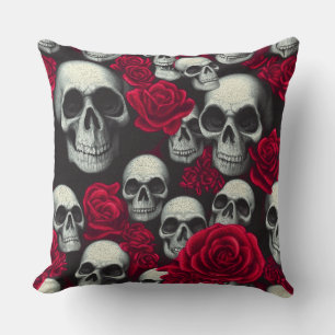 Vintage Gothic Skulls Rote Rosen Garten Kissen