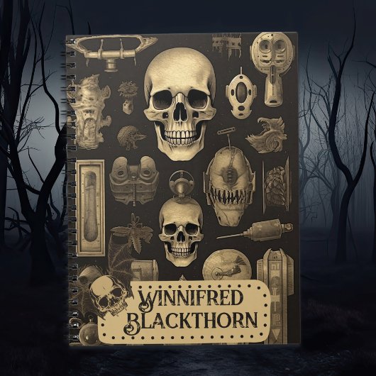 Vintage Gothic Skulls, unheimlich Halloween Monogr Notizblock
