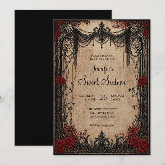 Vintage Gothic Süße 16 Einladung (Vorne/Hinten)