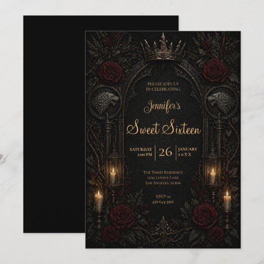 Vintage Gothic Sweet 16 Einladung (Vorne/Hinten)