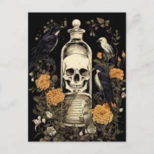 Vintage-Gothik-Skelett-Totenkopf-Rabe-Gift-Hallowe Postkarte