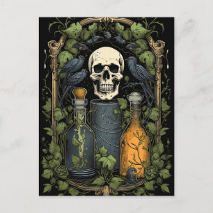 Vintage-Gothik-Skelett-Totenkopf-Rabe-Gift-Hallowe Postkarte